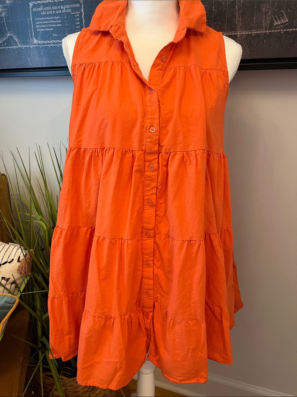 Aura Sleeveless Tiered Button-Front Dress - Bright Orange